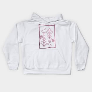 Scandi Floral Doodle in Berry and White Kids Hoodie